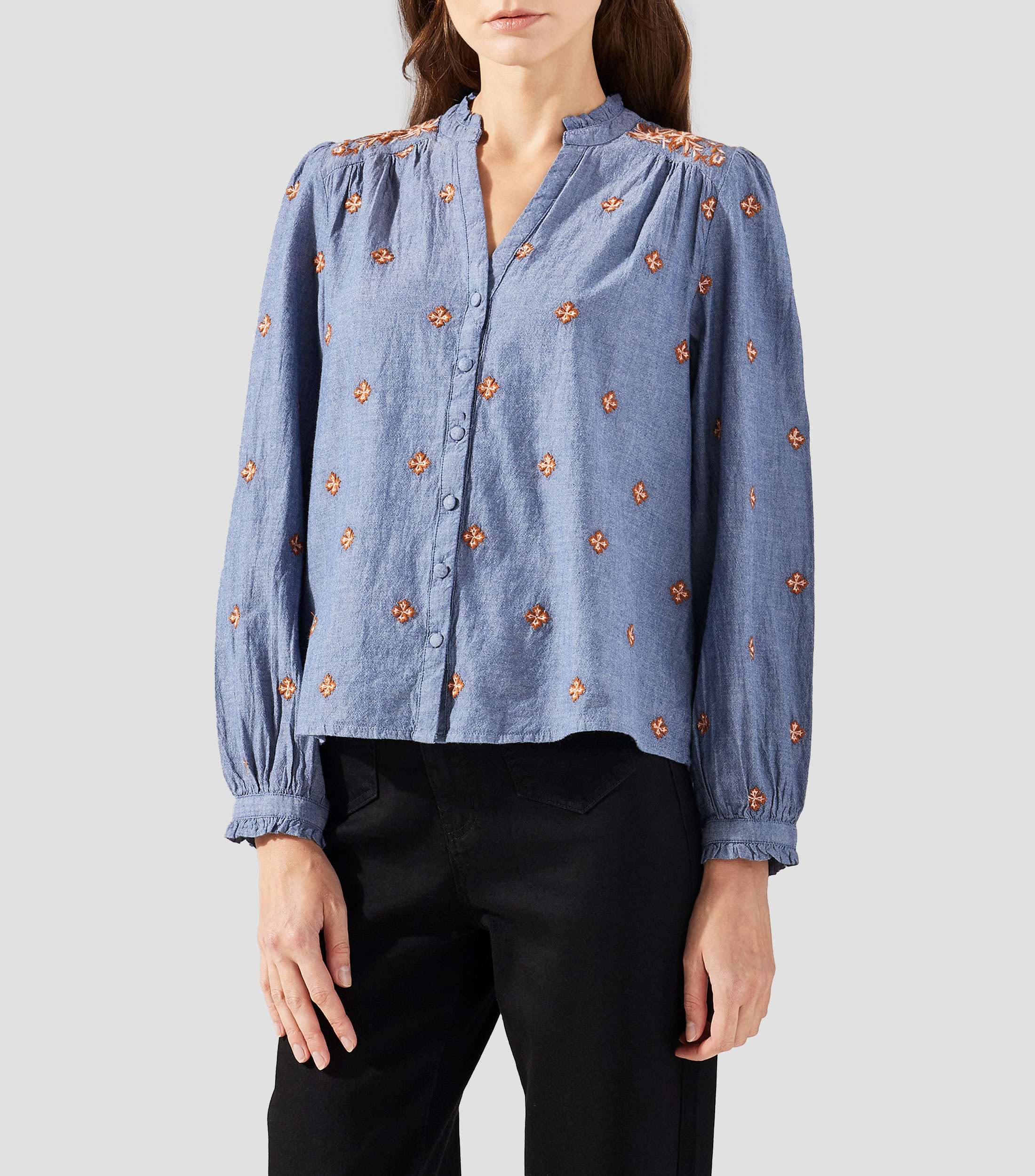 Camisa lisa manga larga Mujer